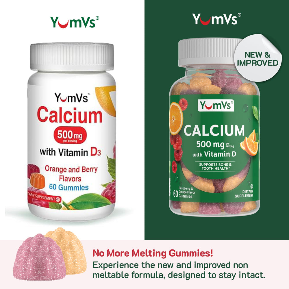 YUM-V'S Calcium D3 gummies in jar highlighting raspberry flavors