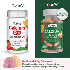 YUM-V'S Calcium D3 gummies in jar highlighting raspberry flavors