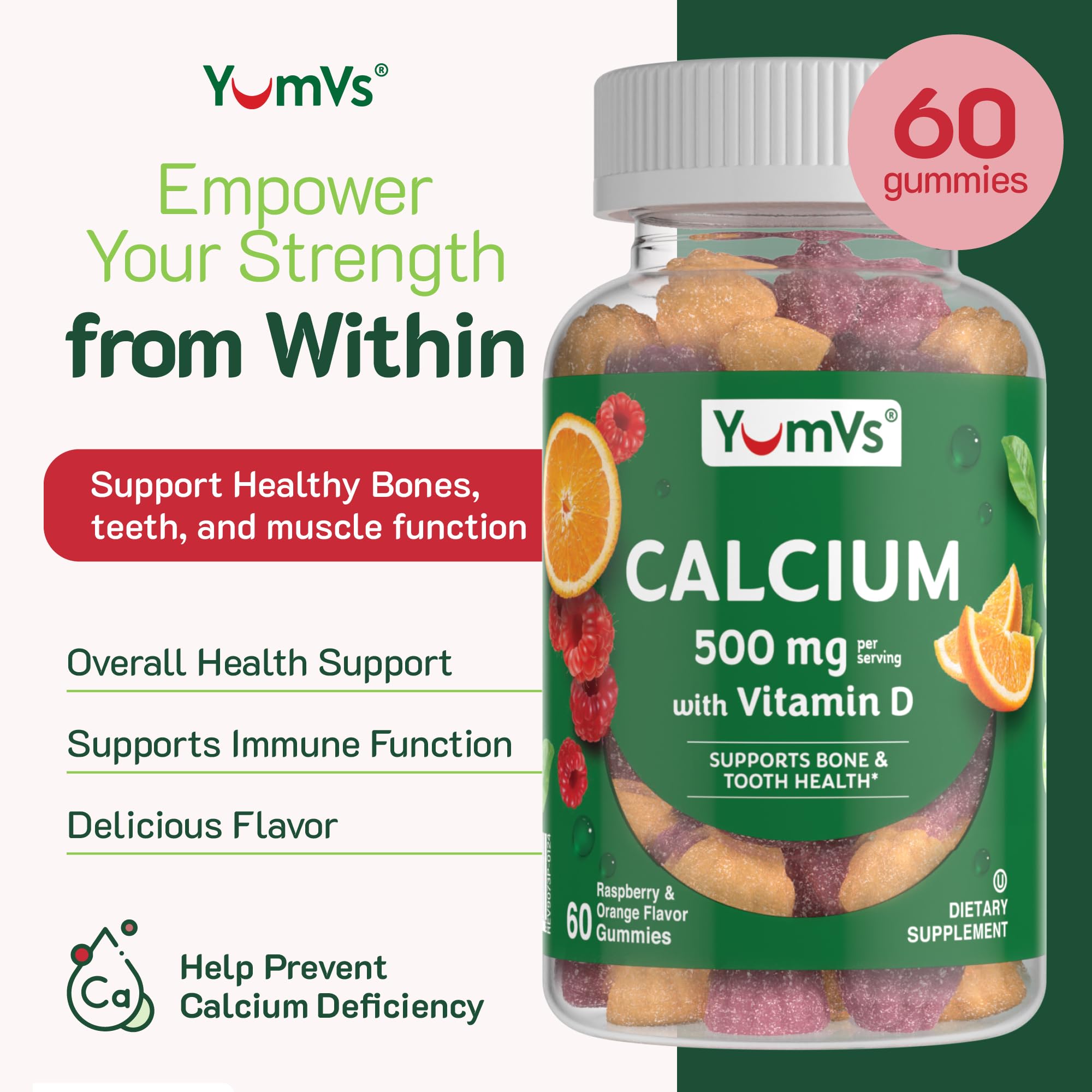 YUM-V'S Raspberry flavored gummies for tasty bone health support
