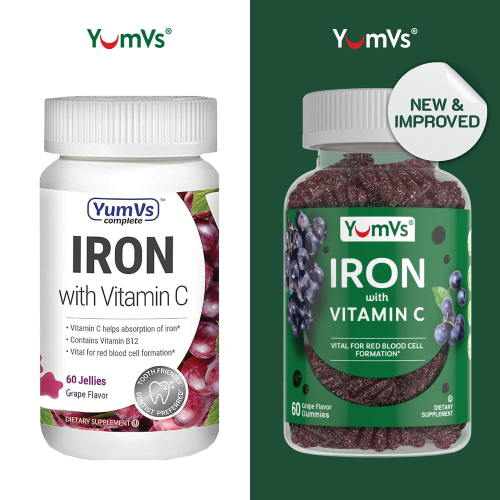 Close-up of grape-flavored gummies designed for easy daily iron intake.