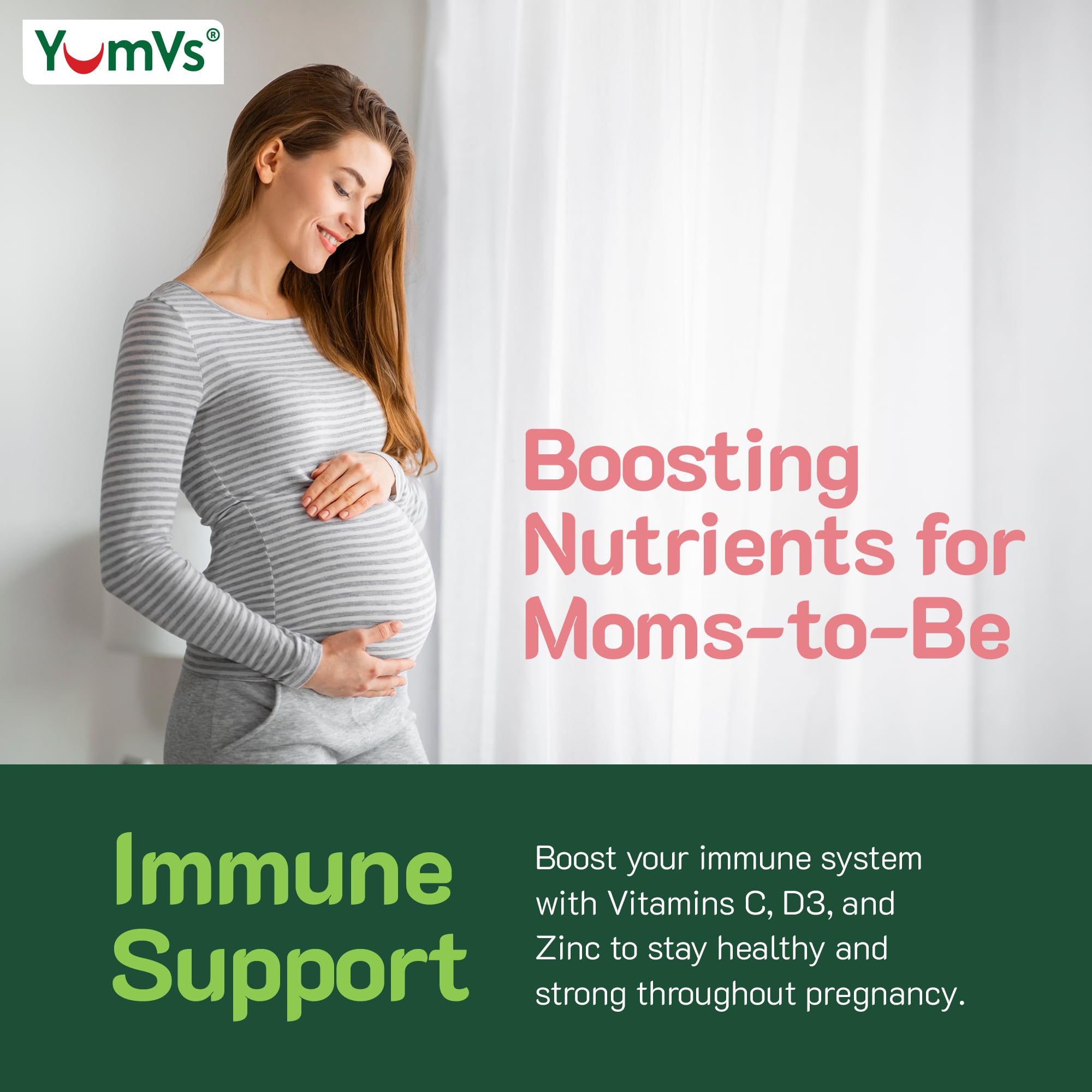 YUM-V'S YumVs prenatal gummies vegetarian formula illustration.