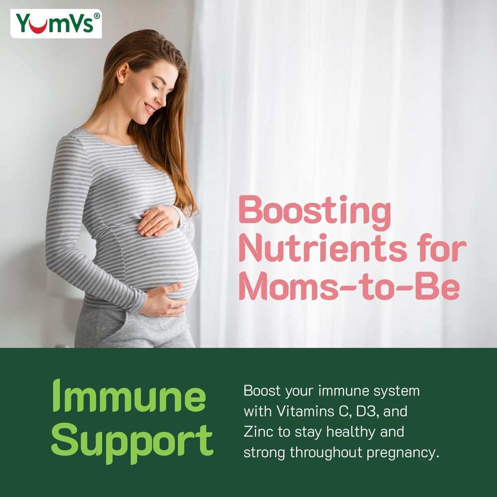 YUM-V'S YumVs prenatal gummies vegetarian formula illustration.