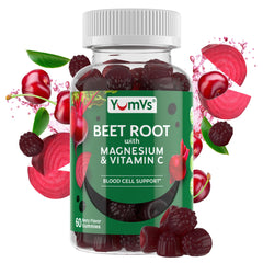 YUM-V'S gominolas de remolacha en botella con sabor frambuesa para snack saludable
