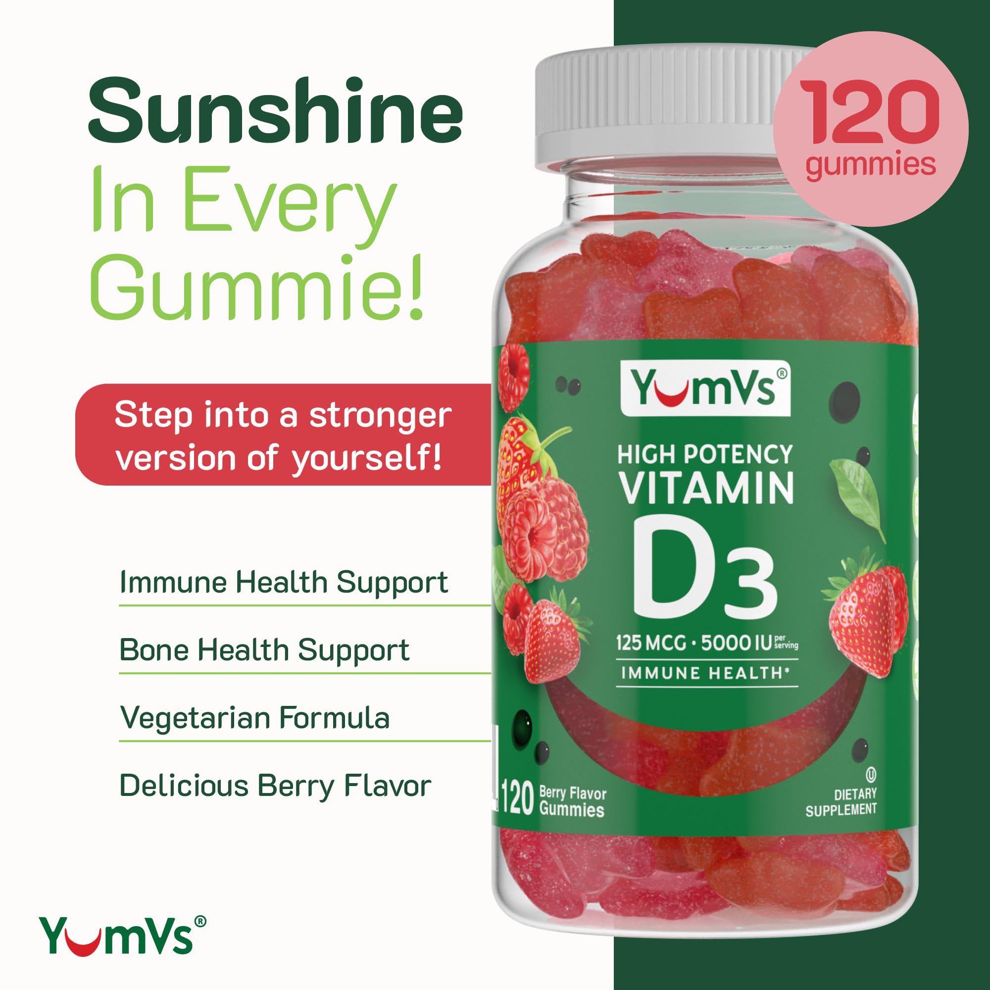 Berry-flavor gummies in resealable pack highlight pleasant taste and non-stick texture.