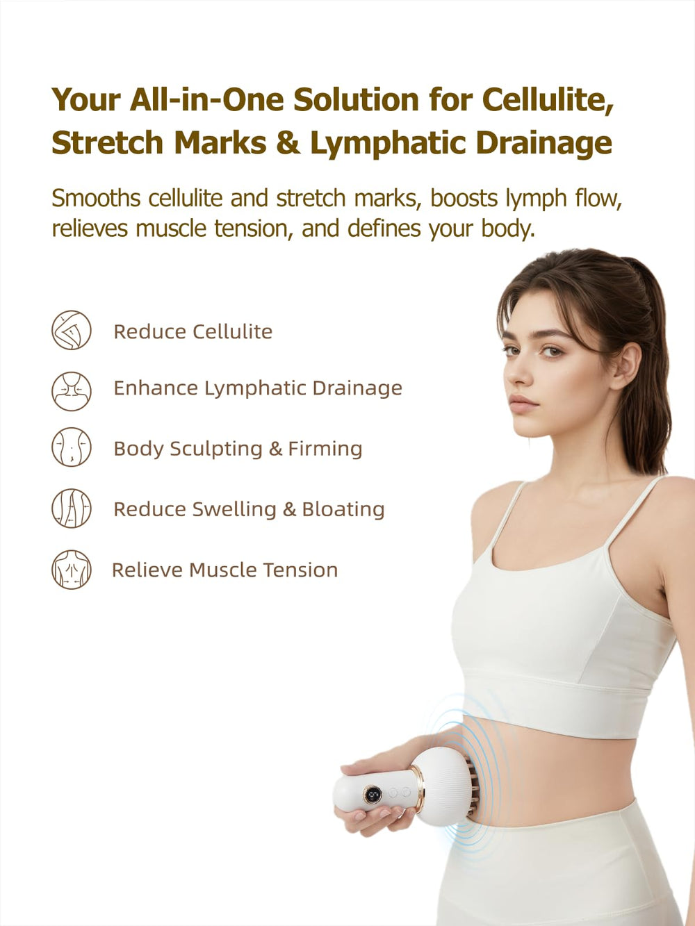 Yuonry anti-cellulite massage tool used on legs smooths skin and supports toning