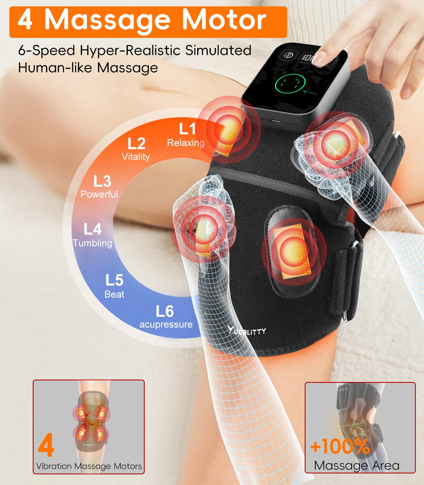 YUQBLITTY 4 airbags deliver therapist-like kneading and deep relaxation.