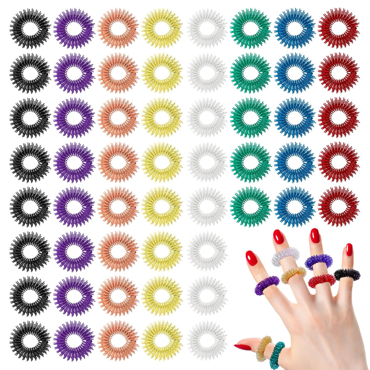 YUQILIN acupressure rings spiky on finger for instant stress relief and focus.