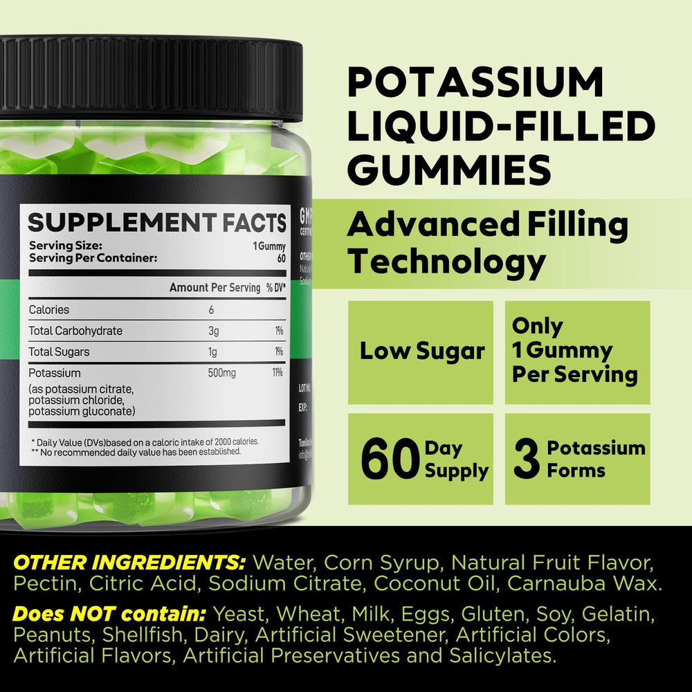Yutiny 3-in-1 potassium gummies highlight three potassium forms for balanced intake.
