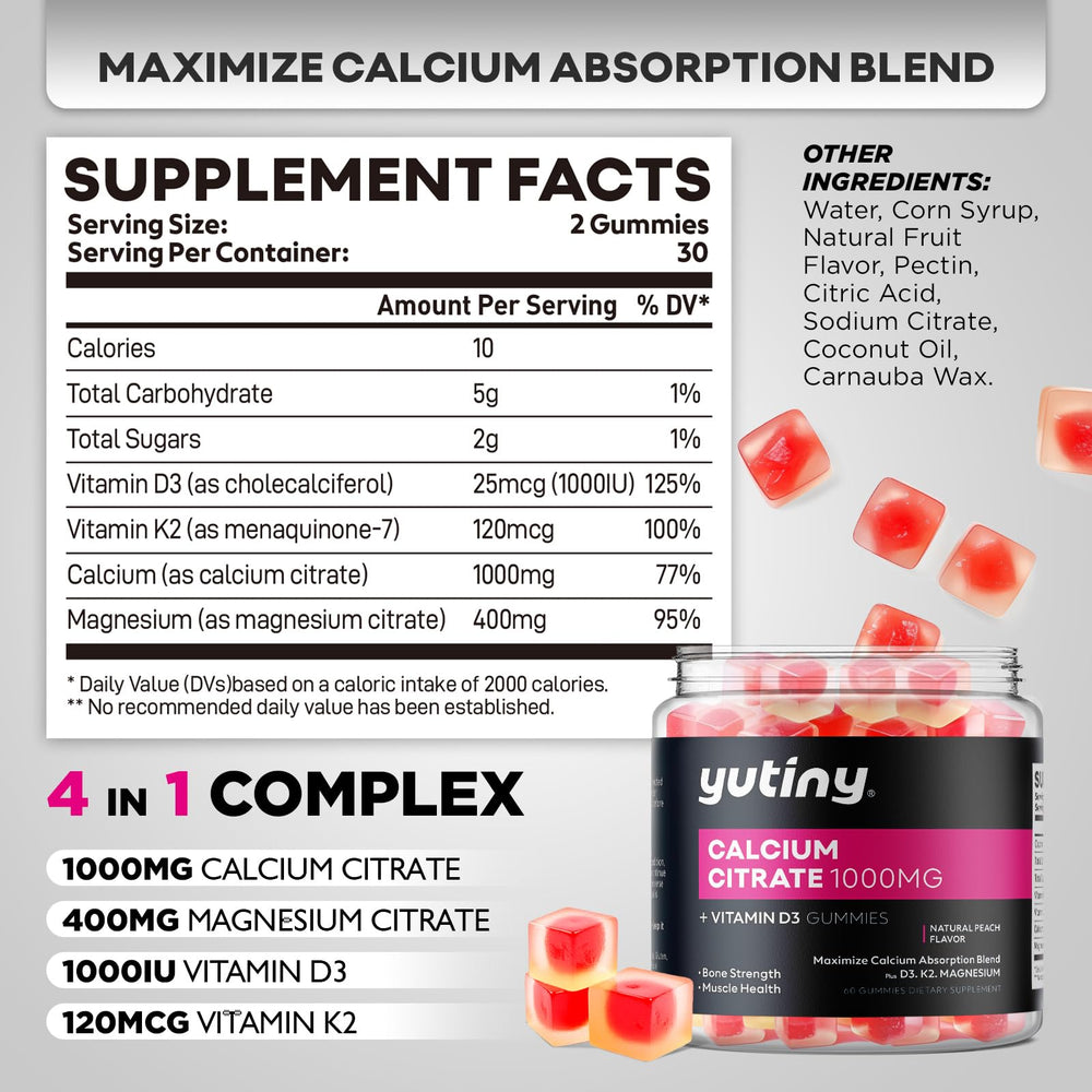 Yutiny calcium citrate gummies ready for daily routine and easy wellness.