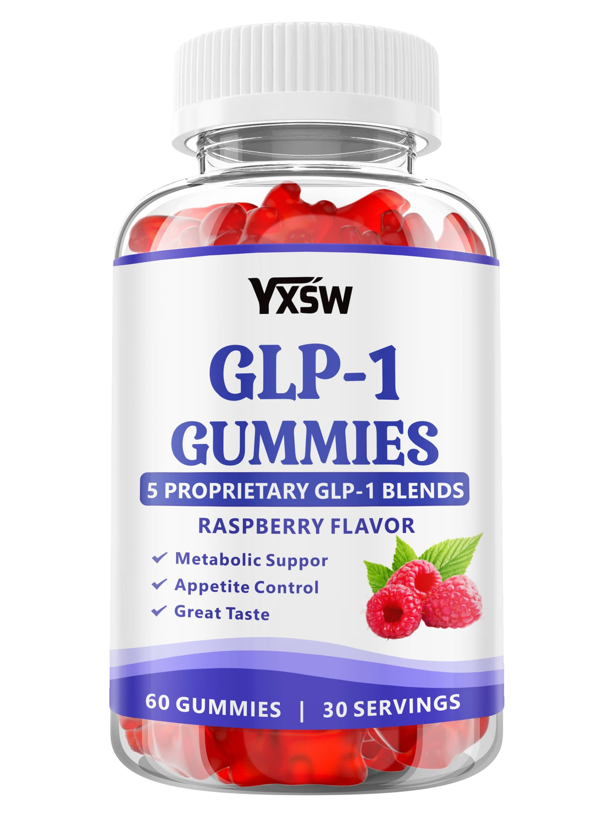 YXSW GLP-1 Gummies bottle showcases raspberry flavor for easy daily intake