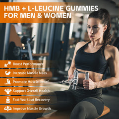 YXSW HMB and L-Leucine Gummies 60-count bottle displayed on a counter.