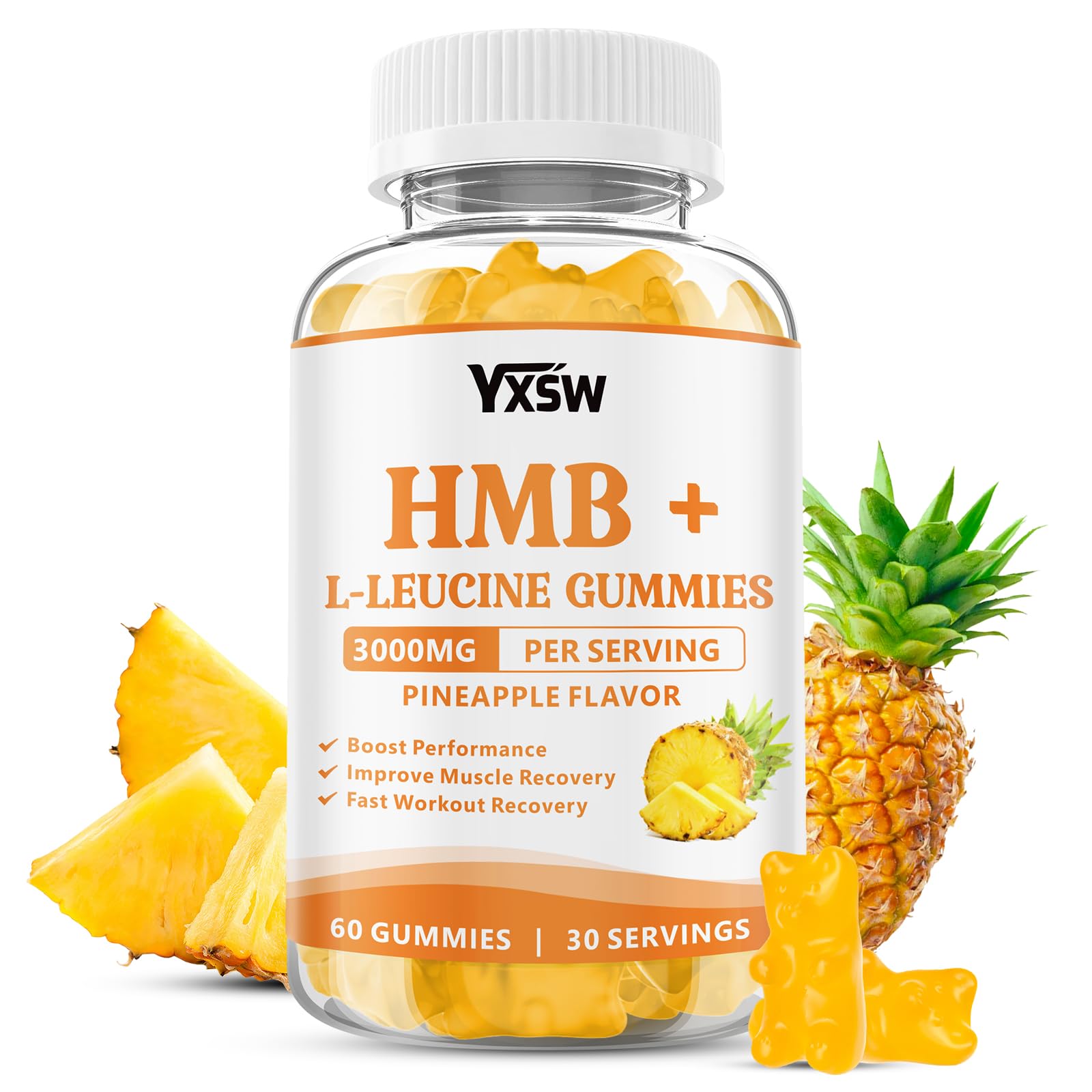 YXSW HMB and L-Leucine Gummies bottle front offering convenient daily energy support.