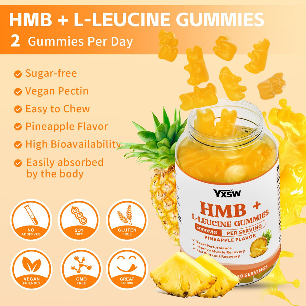 YXSW HMB and L-Leucine Gummies taste test close-up highlighting pineapple flavor.