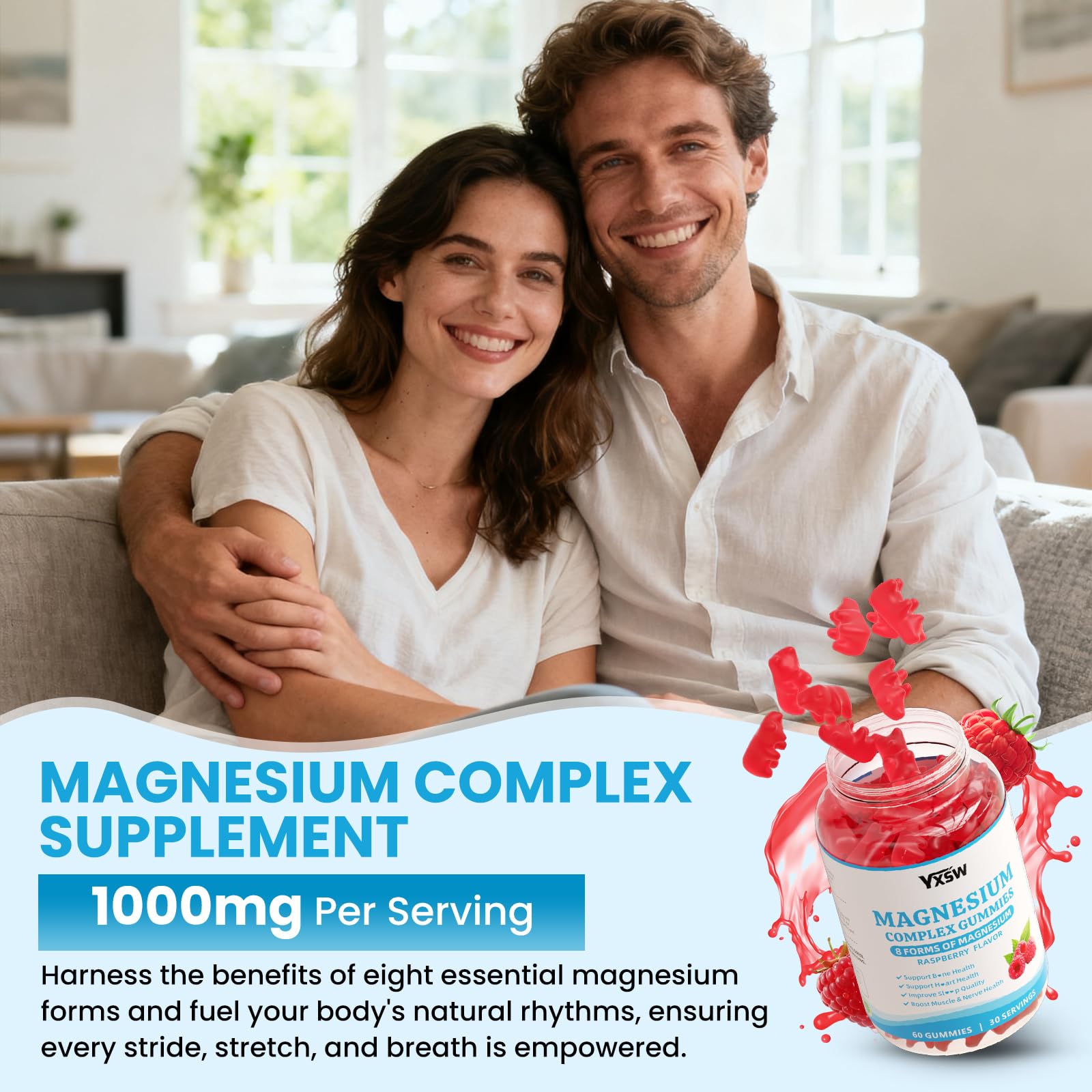 YXSW Magnesium Complex bottle beside a glass, ideal for active adults