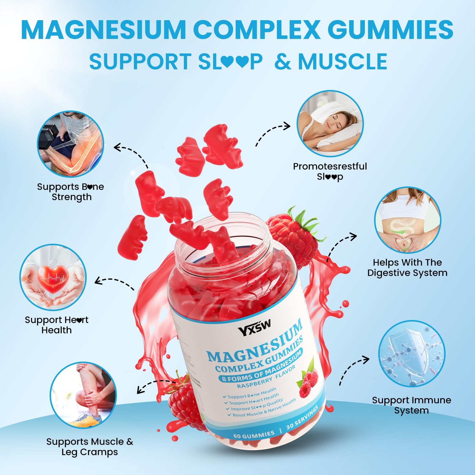YXSW Magnesium Complex gummies pouring into a glass for daily routine