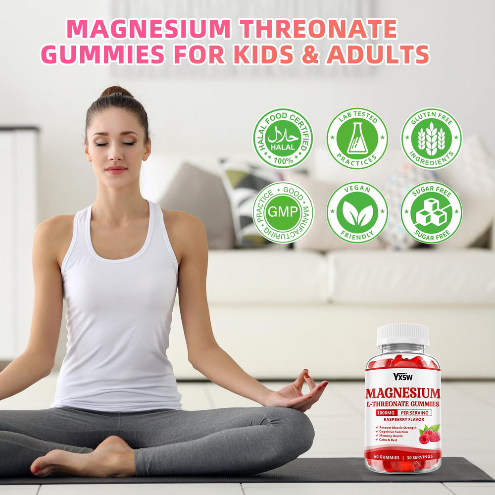 Kid-friendly label on YXSW Magnesium L-Threonate Gummies, approachable daily support.