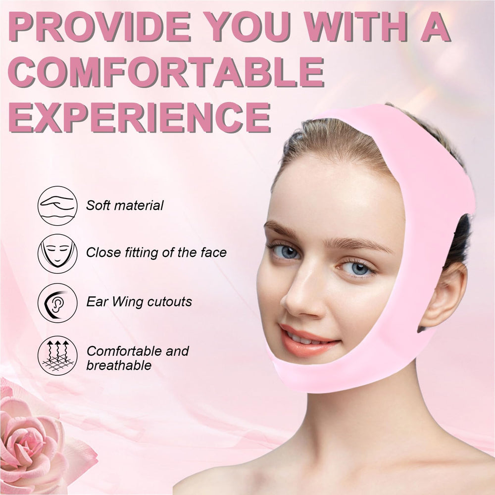YZWONLY V-line chin strap pink, side view for sleep comfort and jaw support