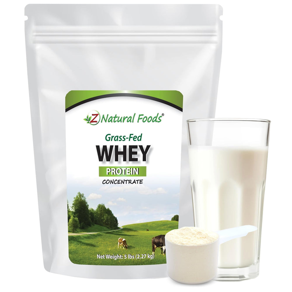 Z Natural Foods Grass-Fed Whey Protein bottle supports post-workout recovery.