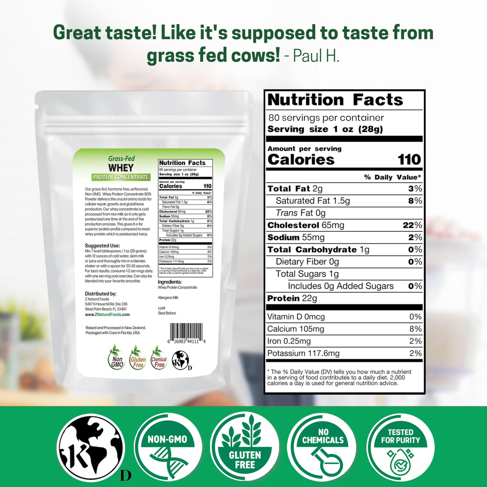 Z Natural Foods Grass-Fed Whey Protein Powder tub ready for mix-ins.
