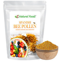 Z Natural Foods Spanish bee pollen granules, pure and raw, a nutrient-dense daily option.