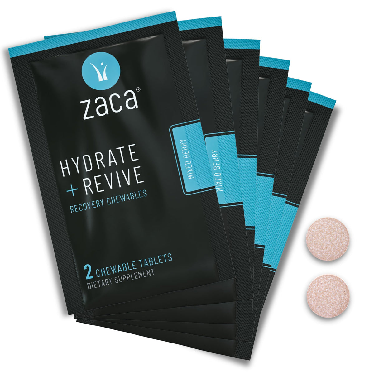 Zaca Recovery chewables bottle close-up for on-the-go hydration