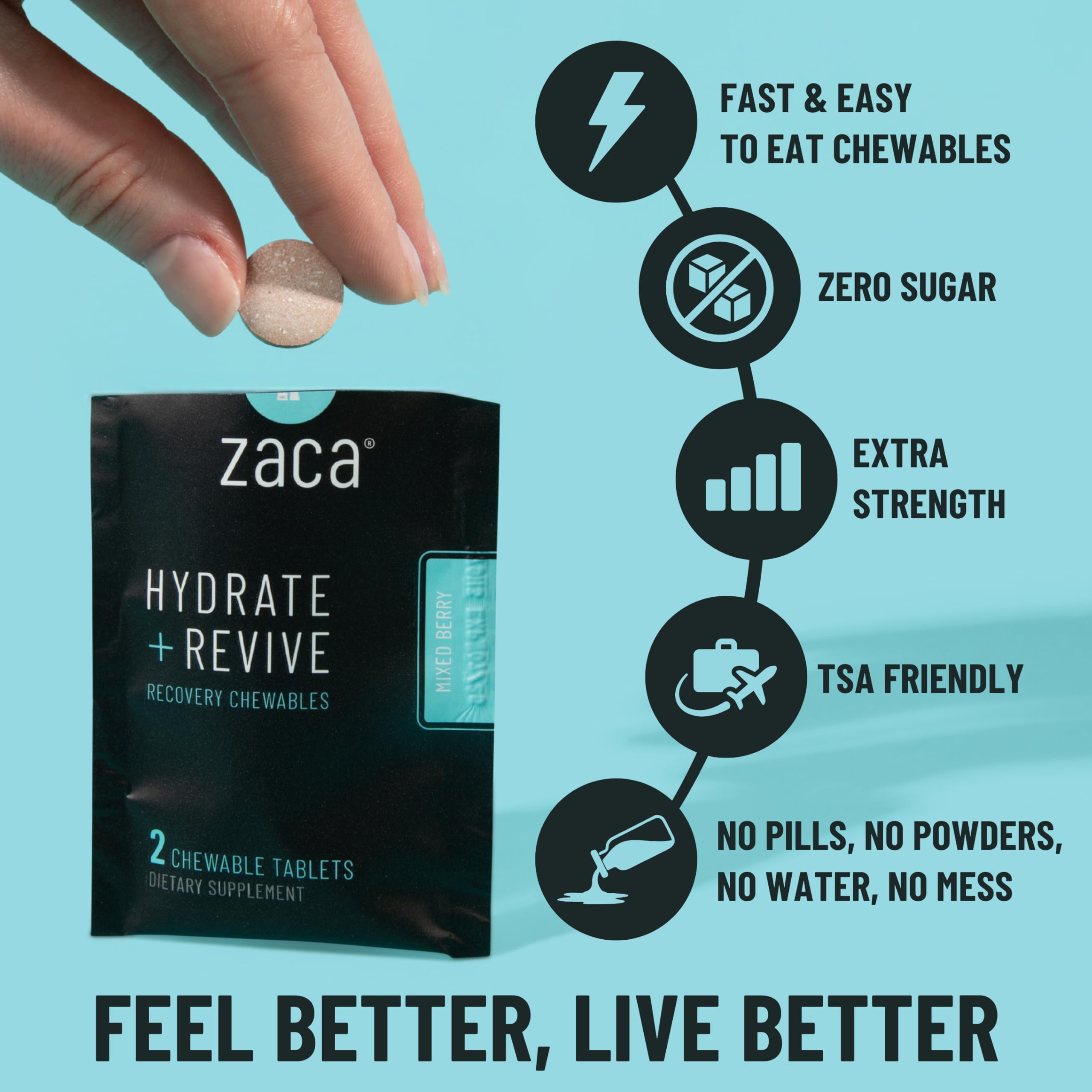 Zaca Recovery chewables pack display ready for travel