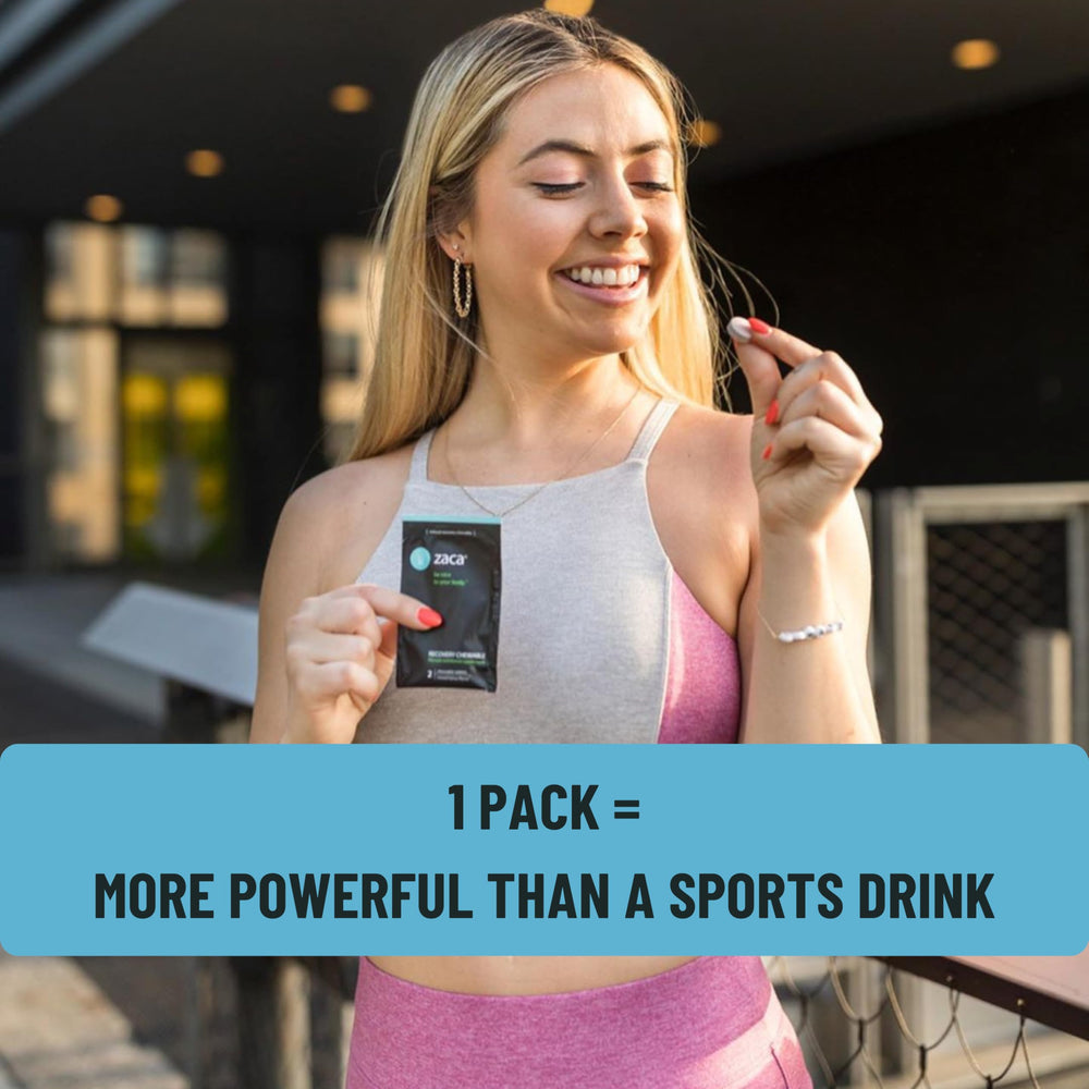 Zaca Recovery tablets in hand showing easy post activity consumption