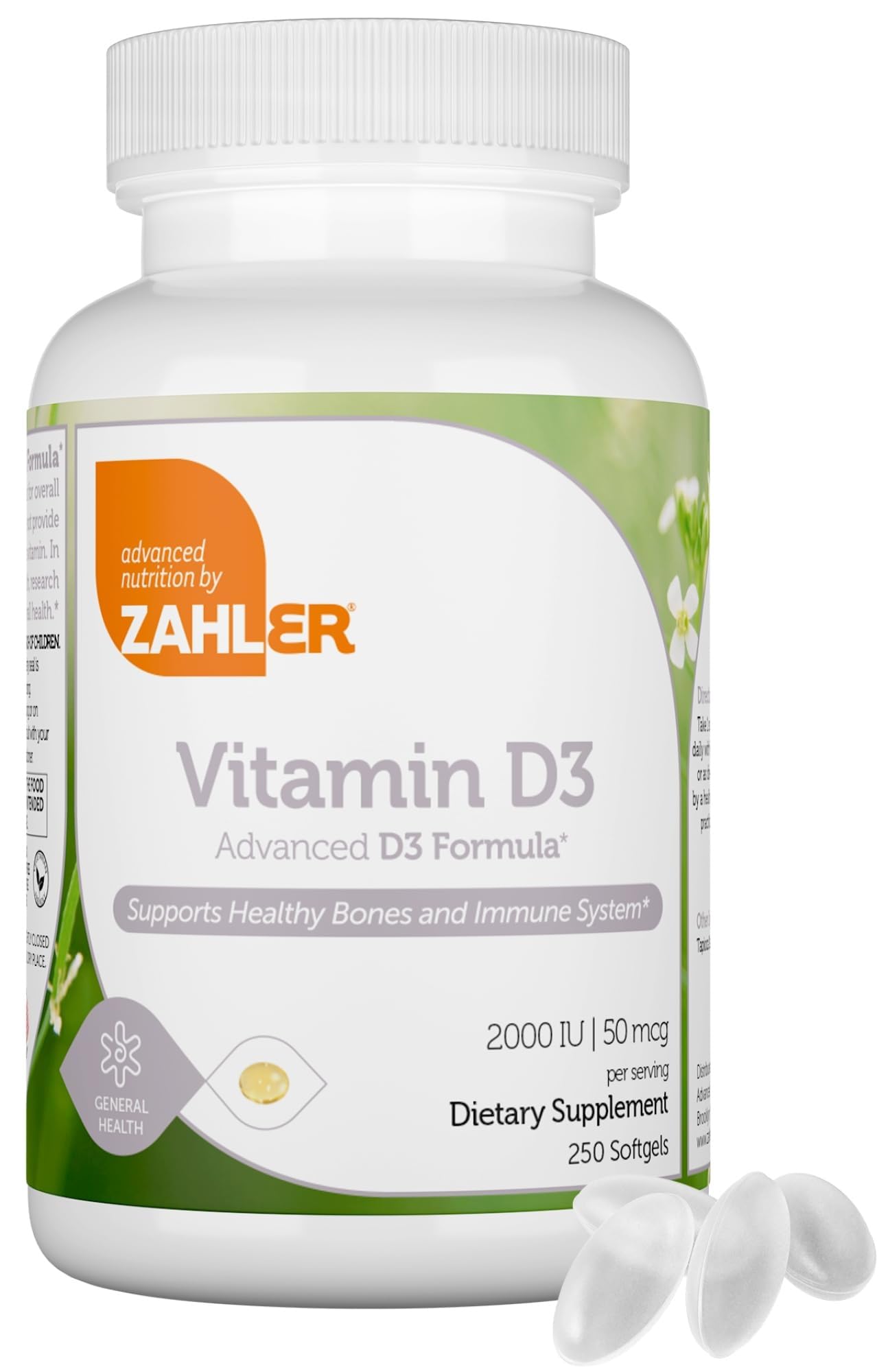 Zahler Advanced Vitamin D3 2000 IU softgels bottle for daily bone and immune support
