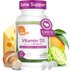 Zahler Advanced Vitamin D3 softgels bottle for daily immune and bone health.