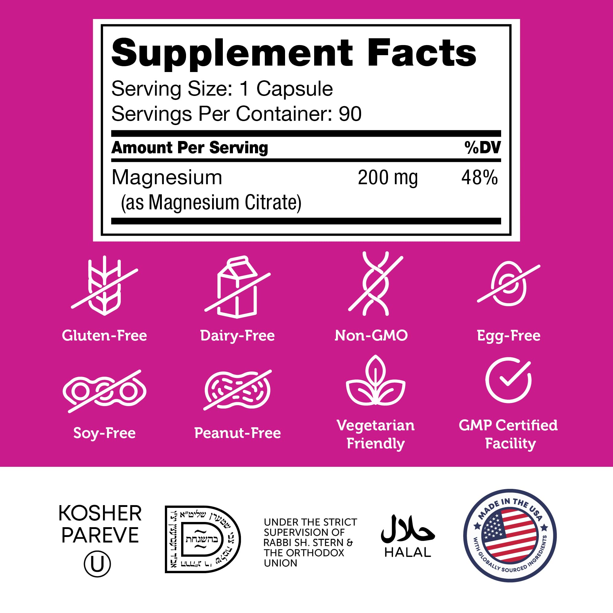 Zahler allergen-free badge: absence of dairy, gluten, and soy in every serving.
