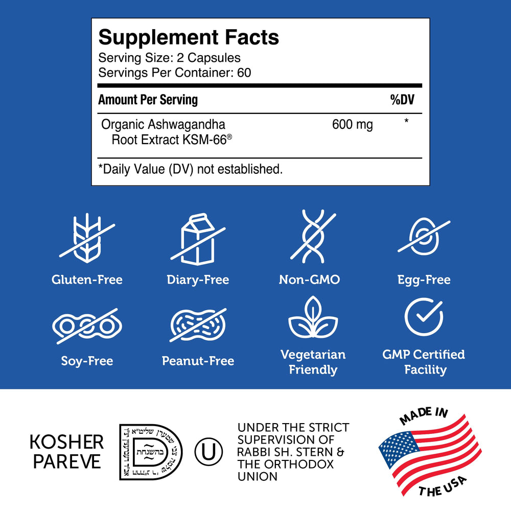 Zahler Ashwagandha capsules made in USA in GMP facilities for quality.