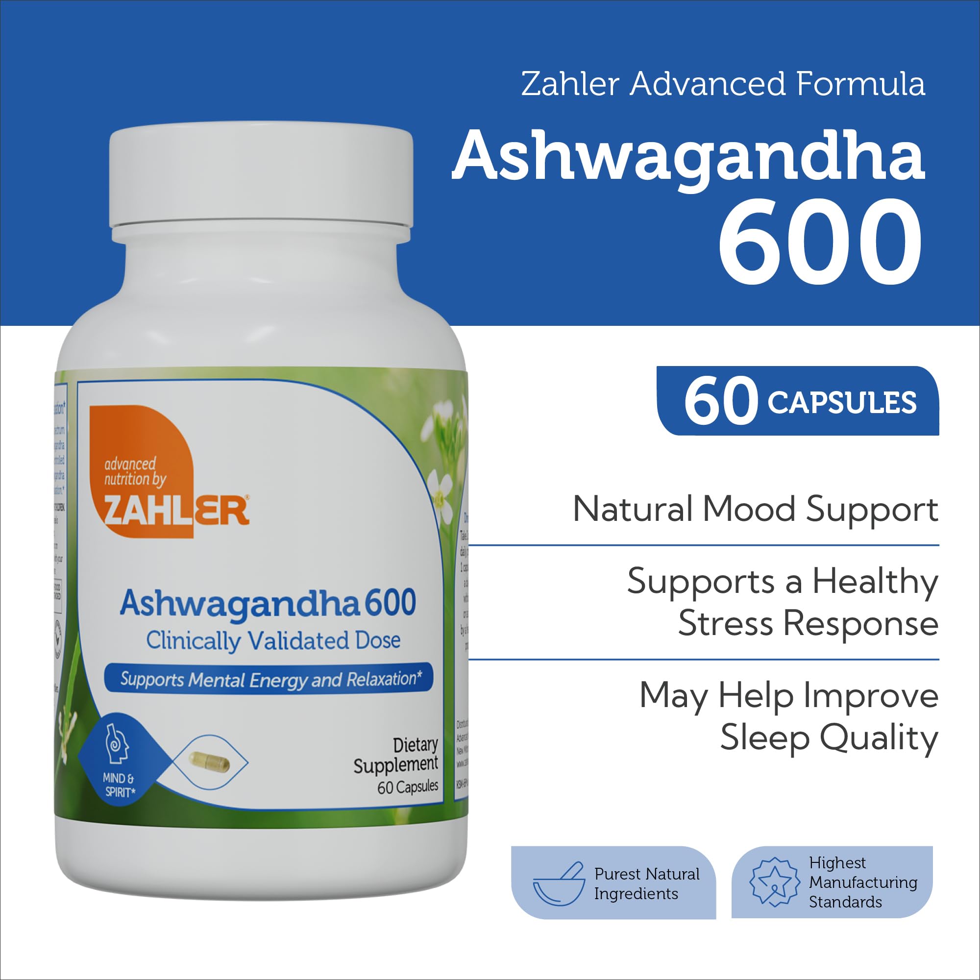Zahler Ashwagandha capsules pour shows easy daily dosing for calm focus.