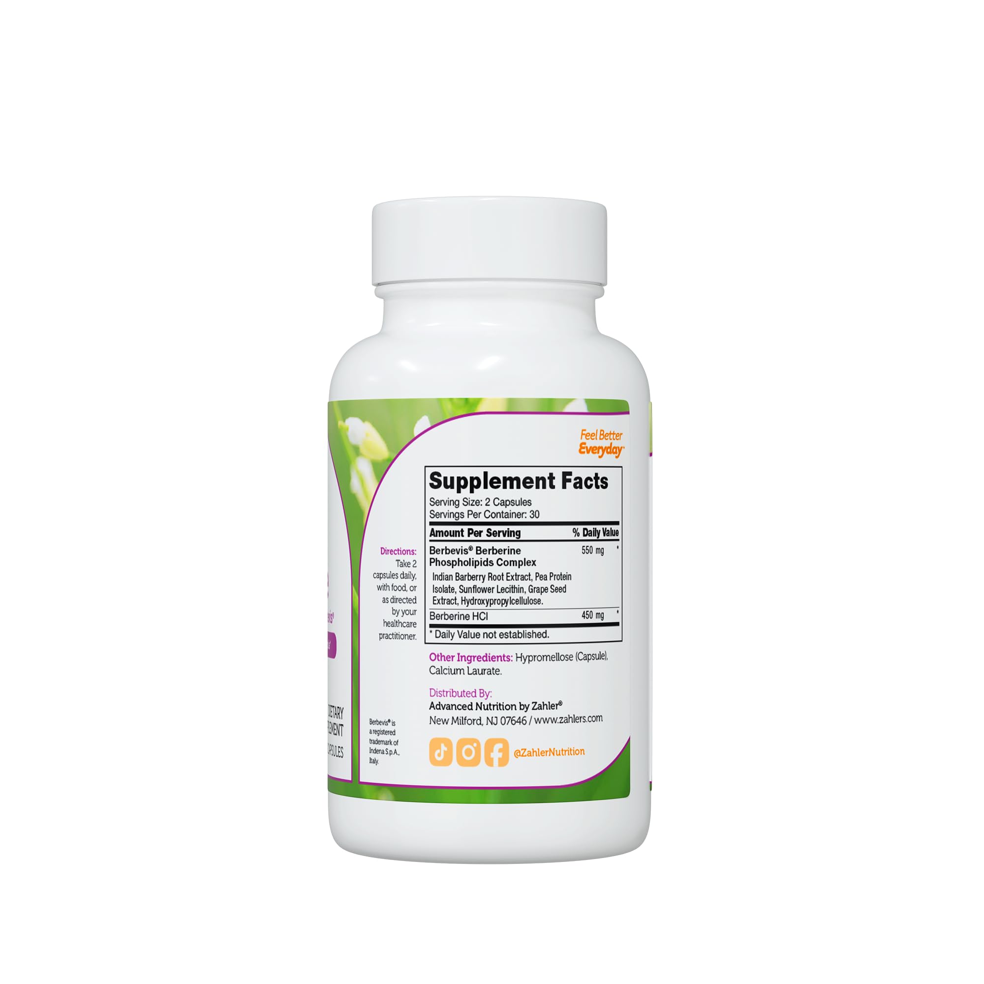 Zahler Berberine capsules poured to illustrate easy daily dosing