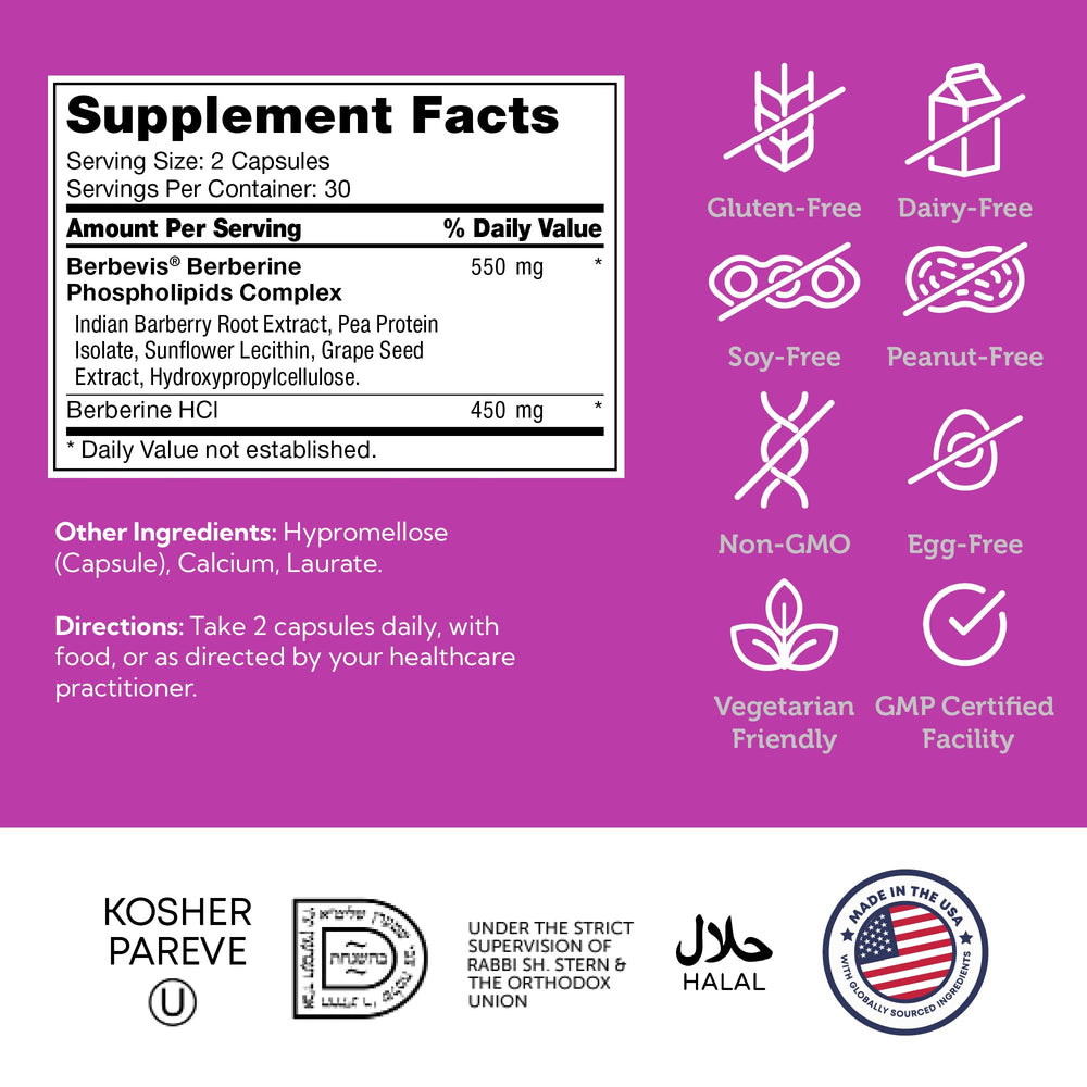 Zahler Berberine kosher and vegetarian symbols on the label