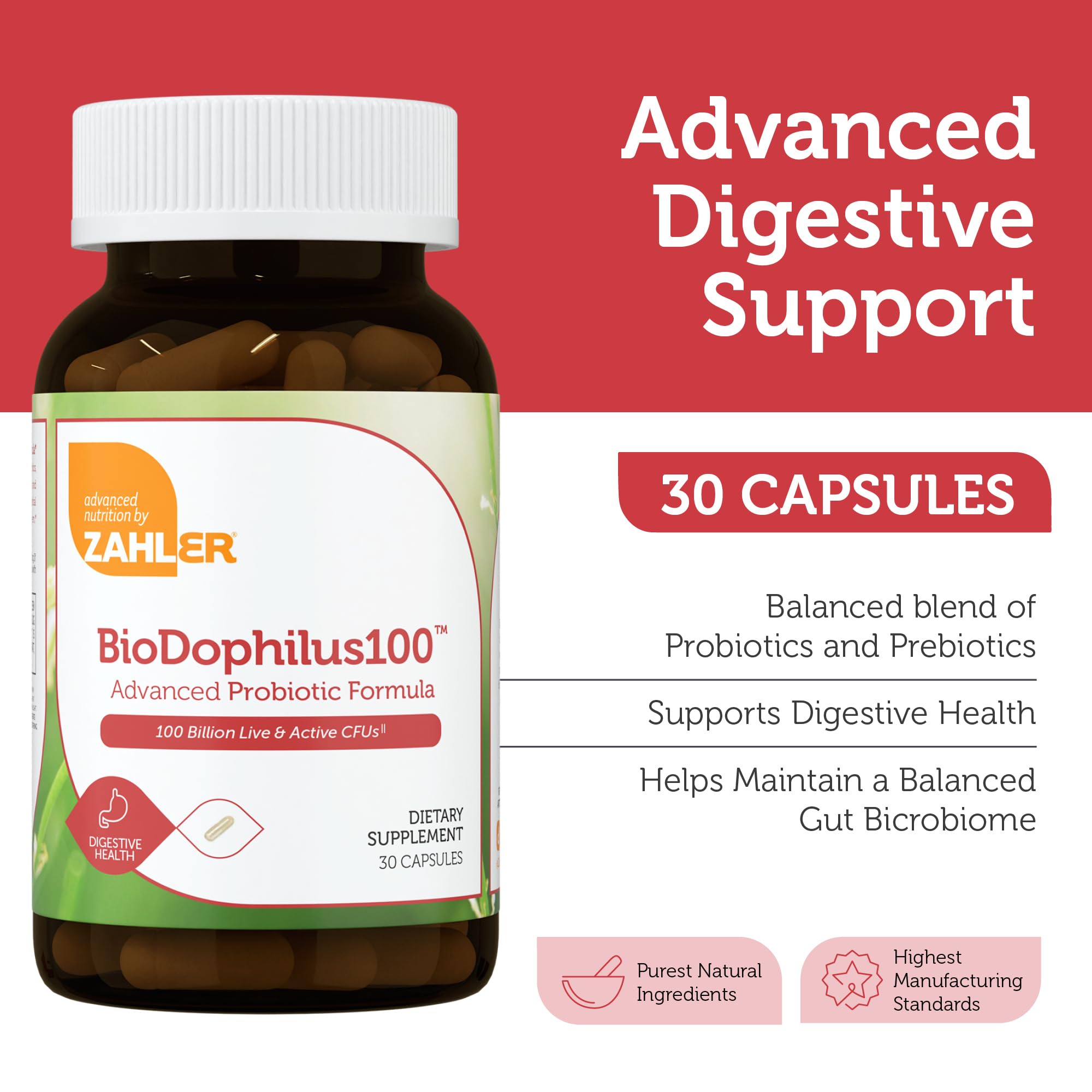 Zahler BioDophilus100 ingredients label showing 11 strains and prebiotics