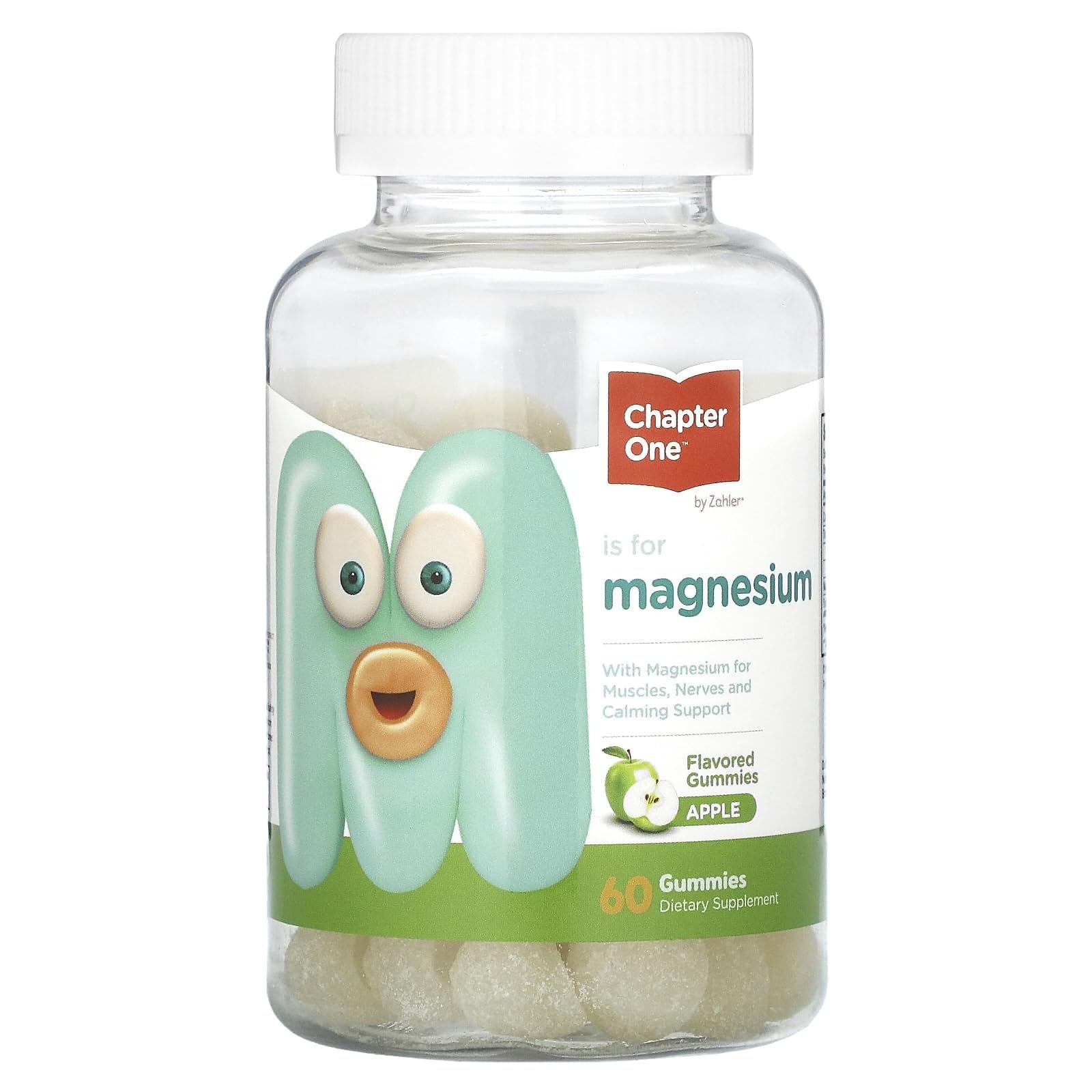 Zahler front packaging of Chapter One Magnesium Gummies showing bottle and label, clear benefits