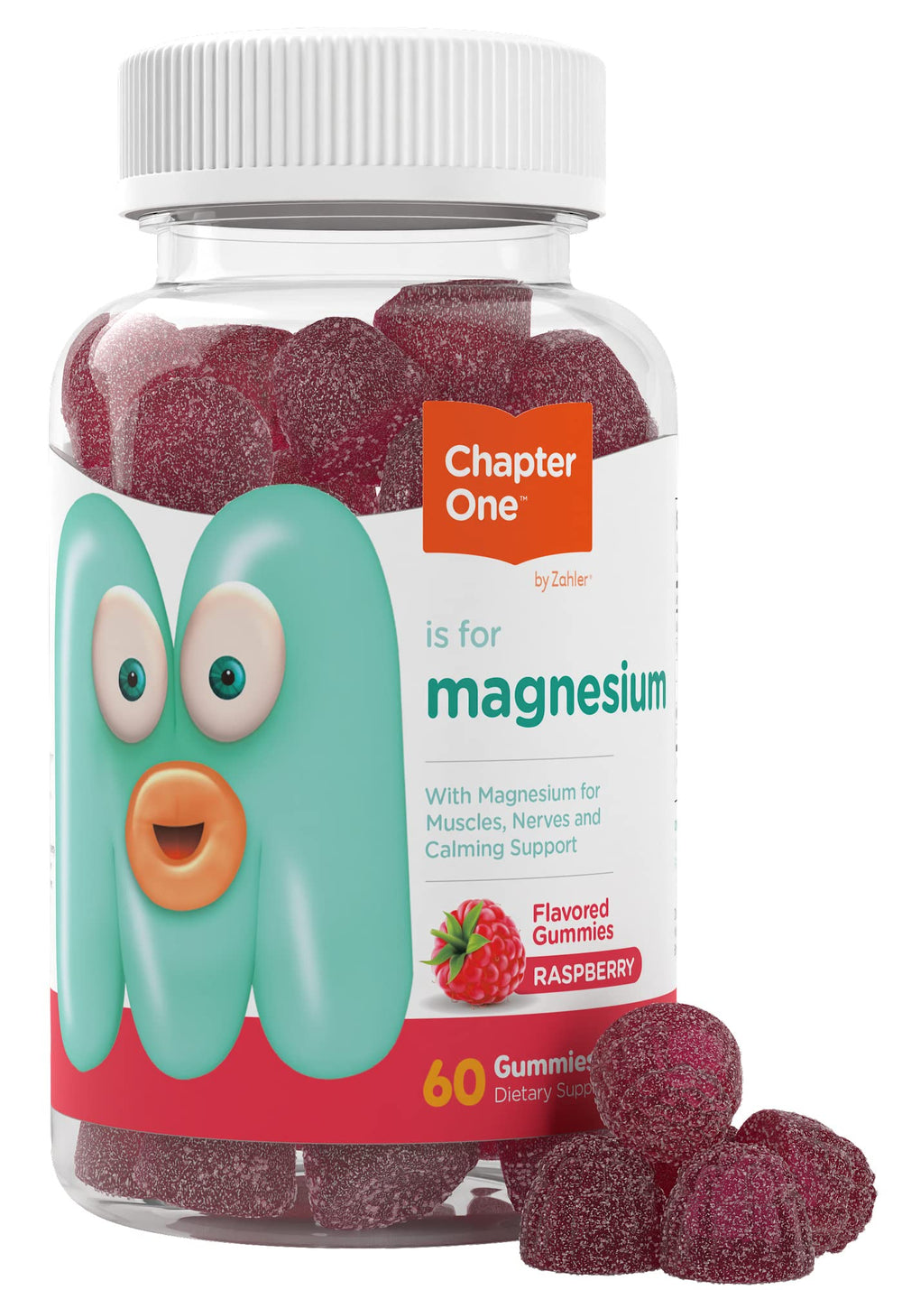 Zahler Chapter One raspberry magnesium gummies for kids and adults, easy to chew.