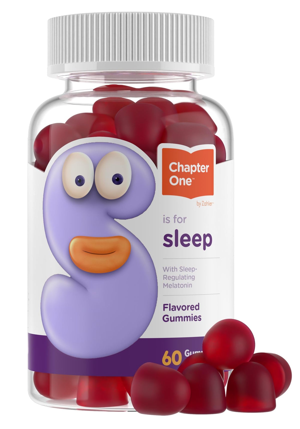 Zahler Chapter One Sleep Melatonin Gummies jar front with 60 flavored chews for bedtime