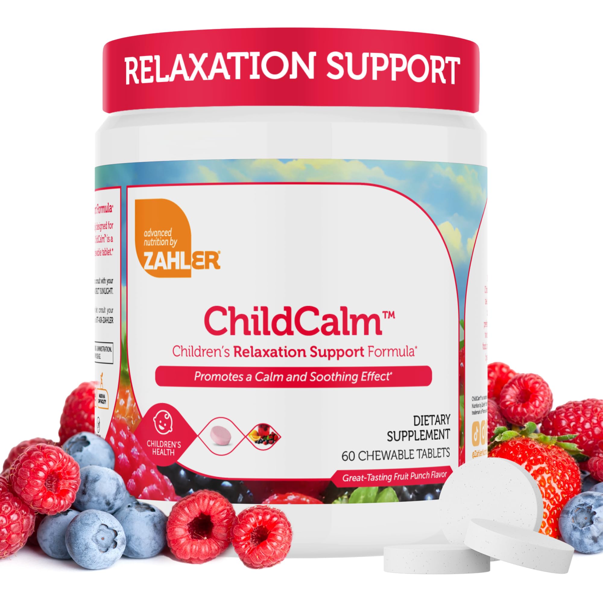 Zahler ChildCalm fruit punch chewables bottle for kid-friendly calm support.
