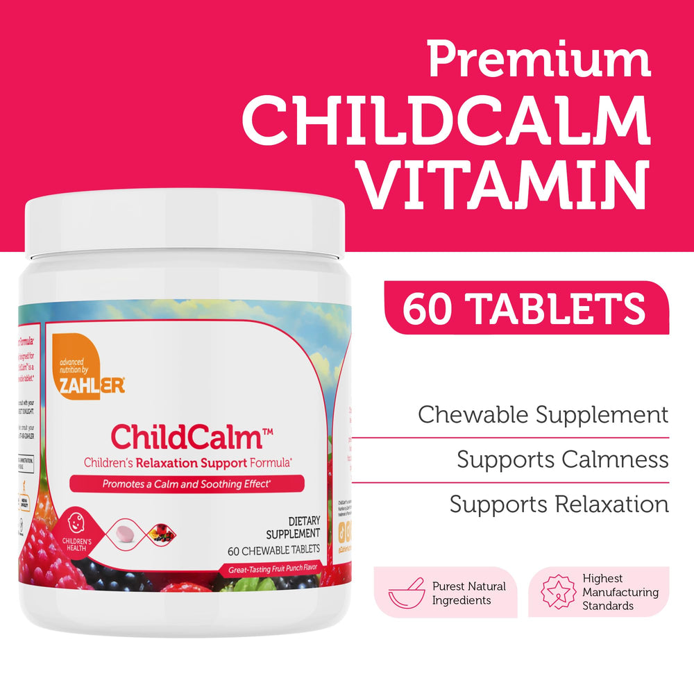 Made in USA label on Zahler ChildCalm bottle emphasizing quality manufacturing.