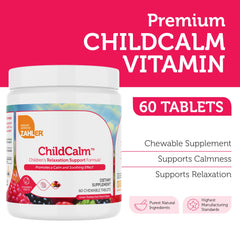 Made in USA label on Zahler ChildCalm bottle emphasizing quality manufacturing.