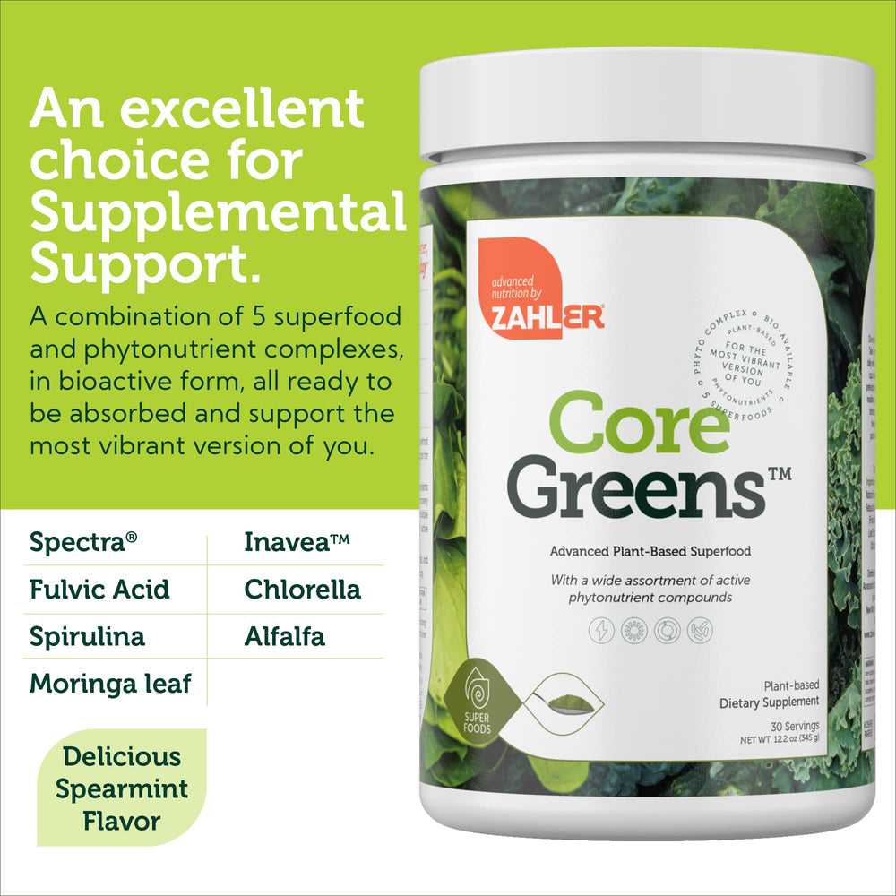 Zahler Core Greens pouch ready to pour for a quick daily supplement.