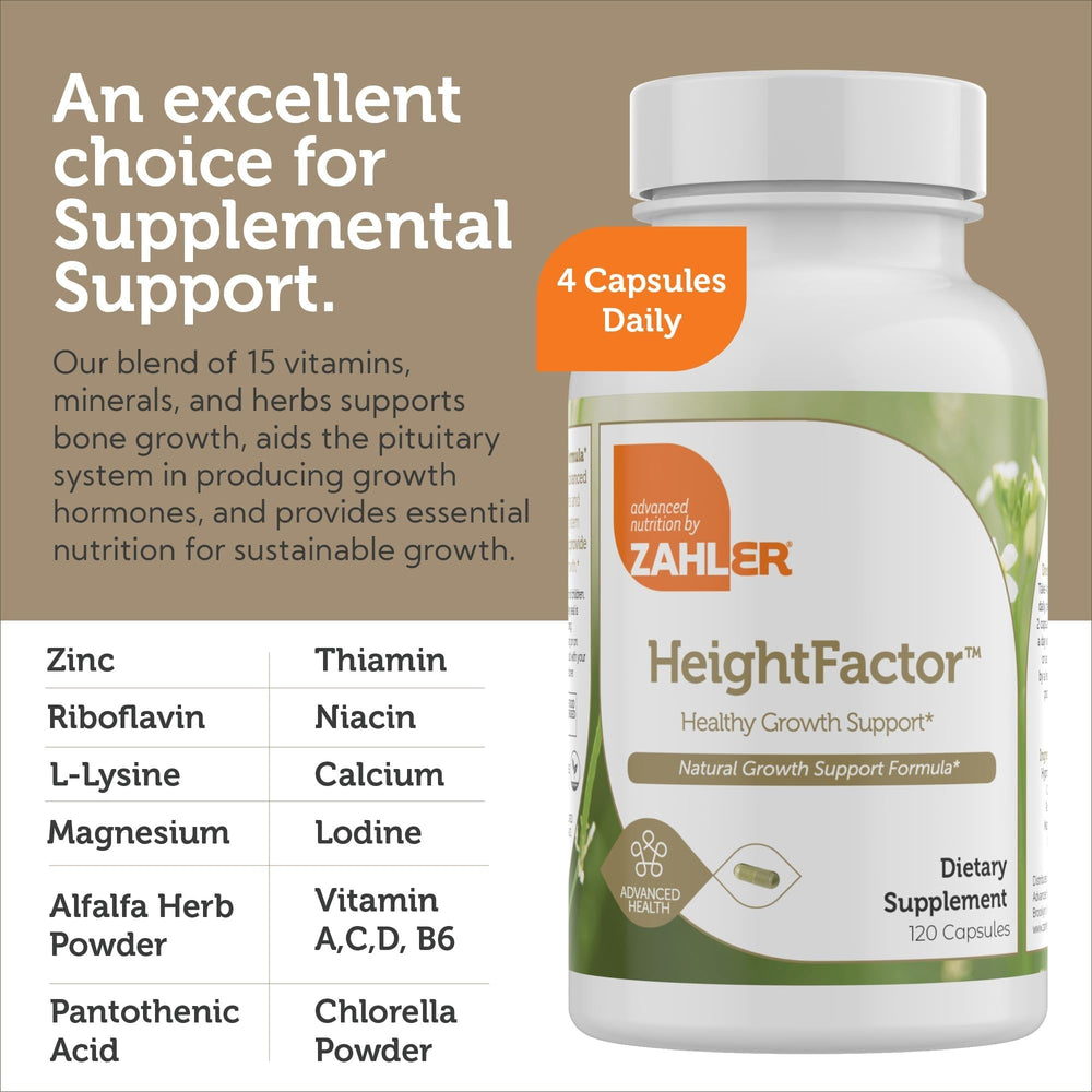 Zahler Height Factor on kitchen shelf display beside healthy snacks.