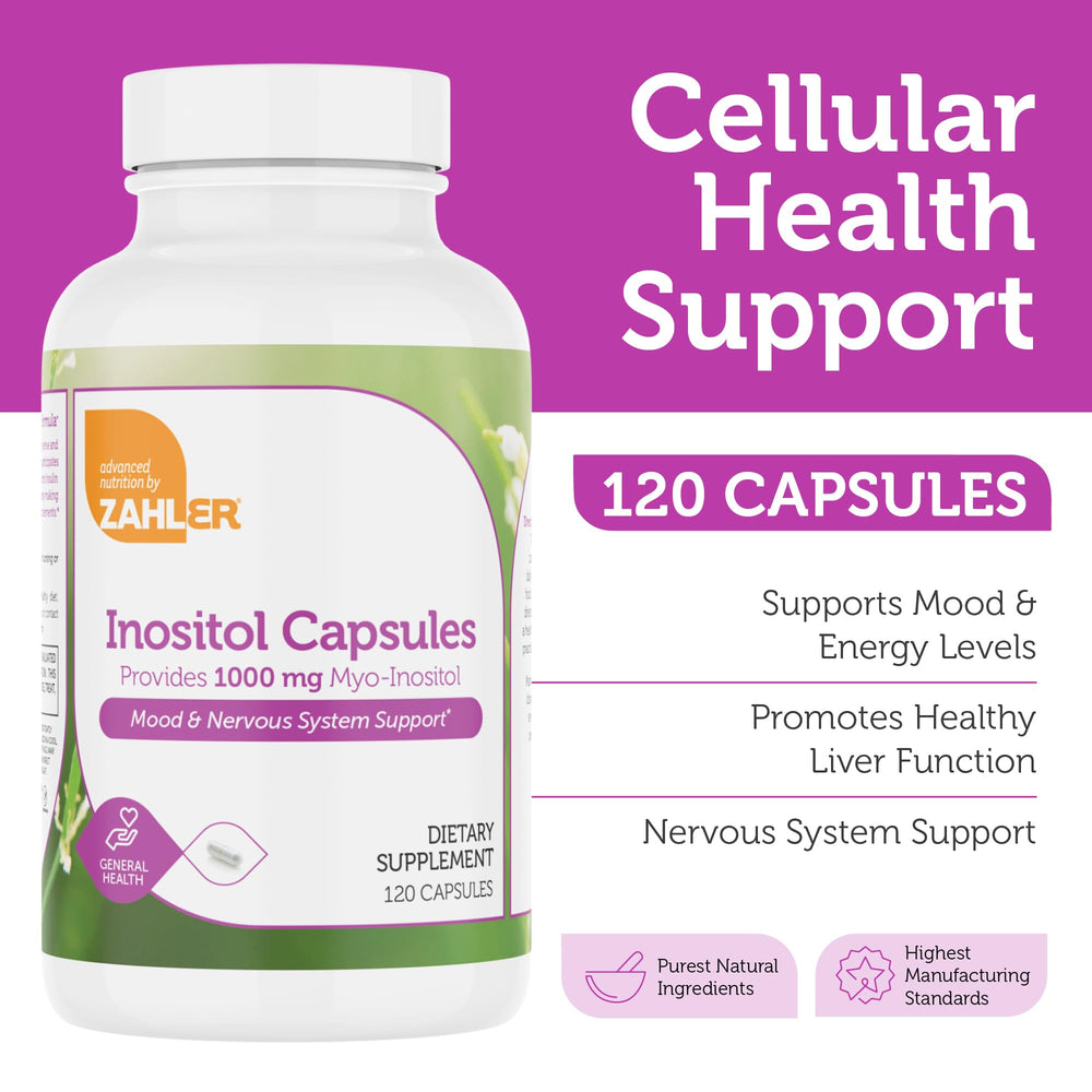Zahler Inositol capsules close-up—easy-to-swallow daily wellness