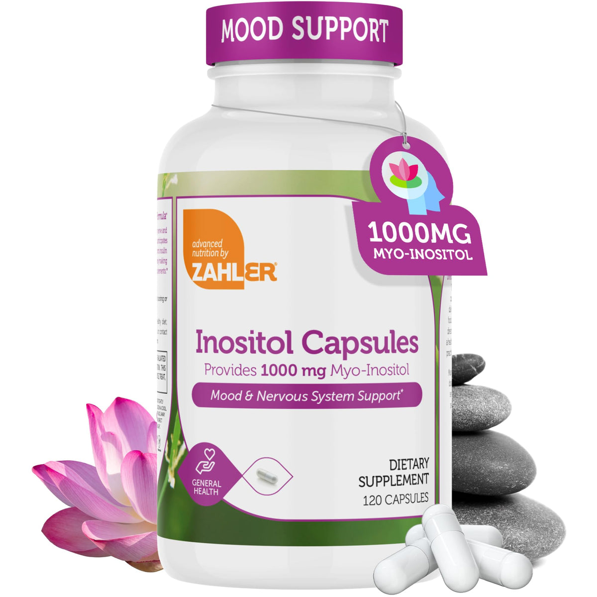 Zahler Inositol supplement bottle front—potential mood support for women