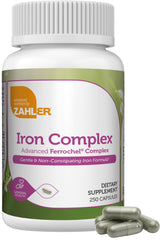Zahler Iron Complex bottle front displays packaging for daily supplementation.