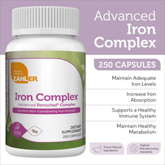 Zahler Iron Complex capsules close-up highlights gentle iron support for everyday use.