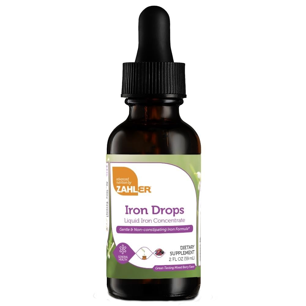 Zahler Iron Drops bottle closeup showing a gentle iron supplement you can trust