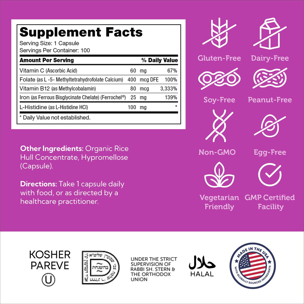 Zahler iron supplement label details highlighting ferrochel and vitamins.