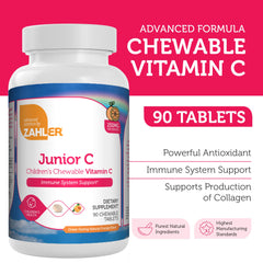 Zahler Junior C immunity-support chewables with orange flavor designed for kids and busy families